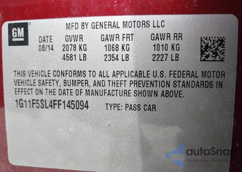 2015 Chevrolet Malibu 1Lz z USA, uszkodzony, nr VIN 1G11F5SL4FF145094